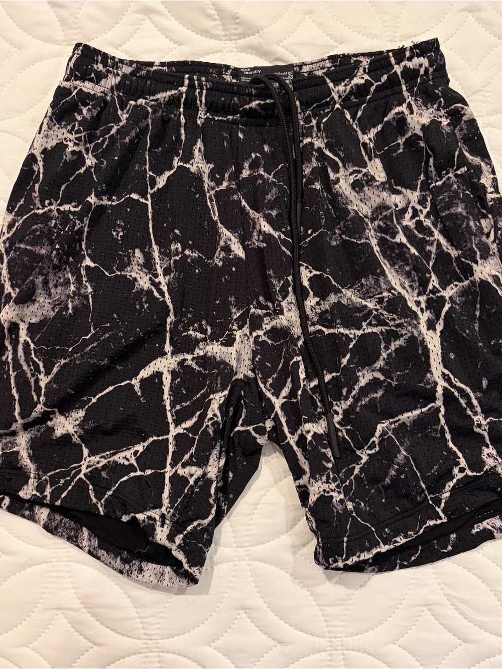 Black and White Marble Mesh Shorts